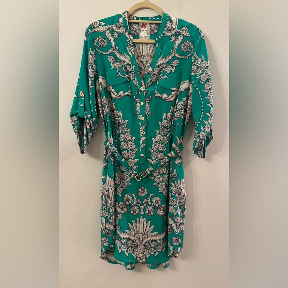 Yoana Baraschi Large Turquoise and Beige Floral Pattern